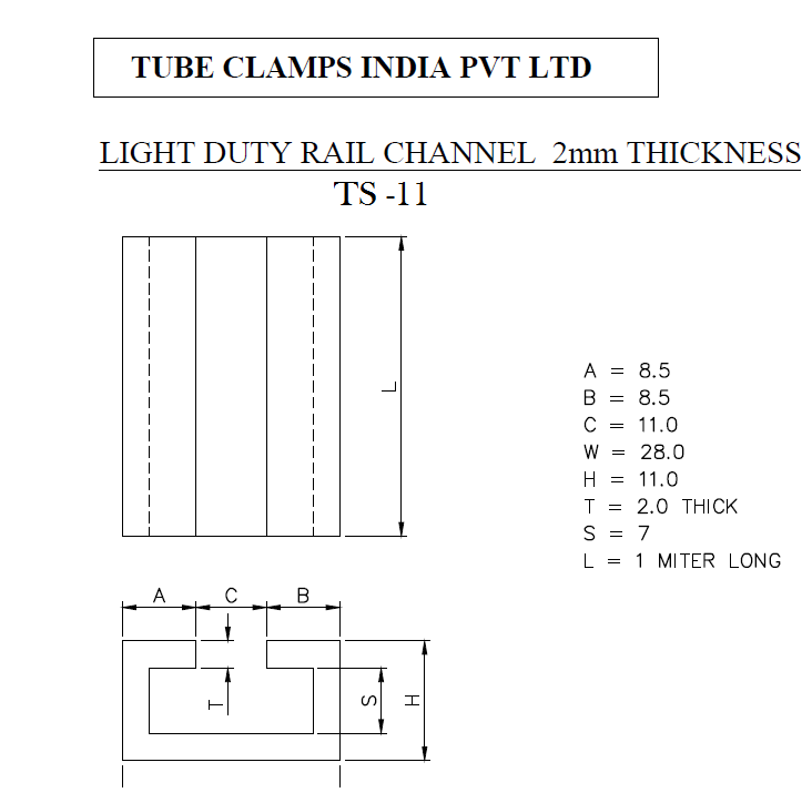 Dimensions Schedule of TS 11 Rail Channel