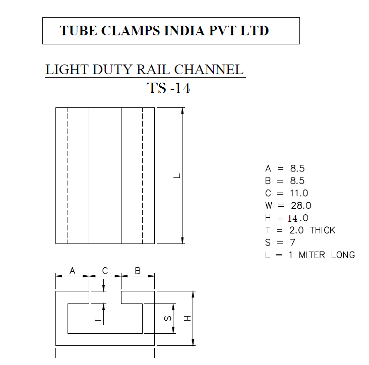 Size Chart of TS 14 Rail Channel 