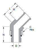 Beaded Hose Barb 45° Elbow Tube to Male Pipe 1795HB