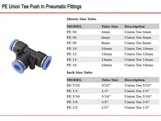 Pneumatic Fittings Dimensions 