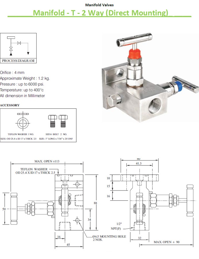 2 Way T Type Manifold Datasheet